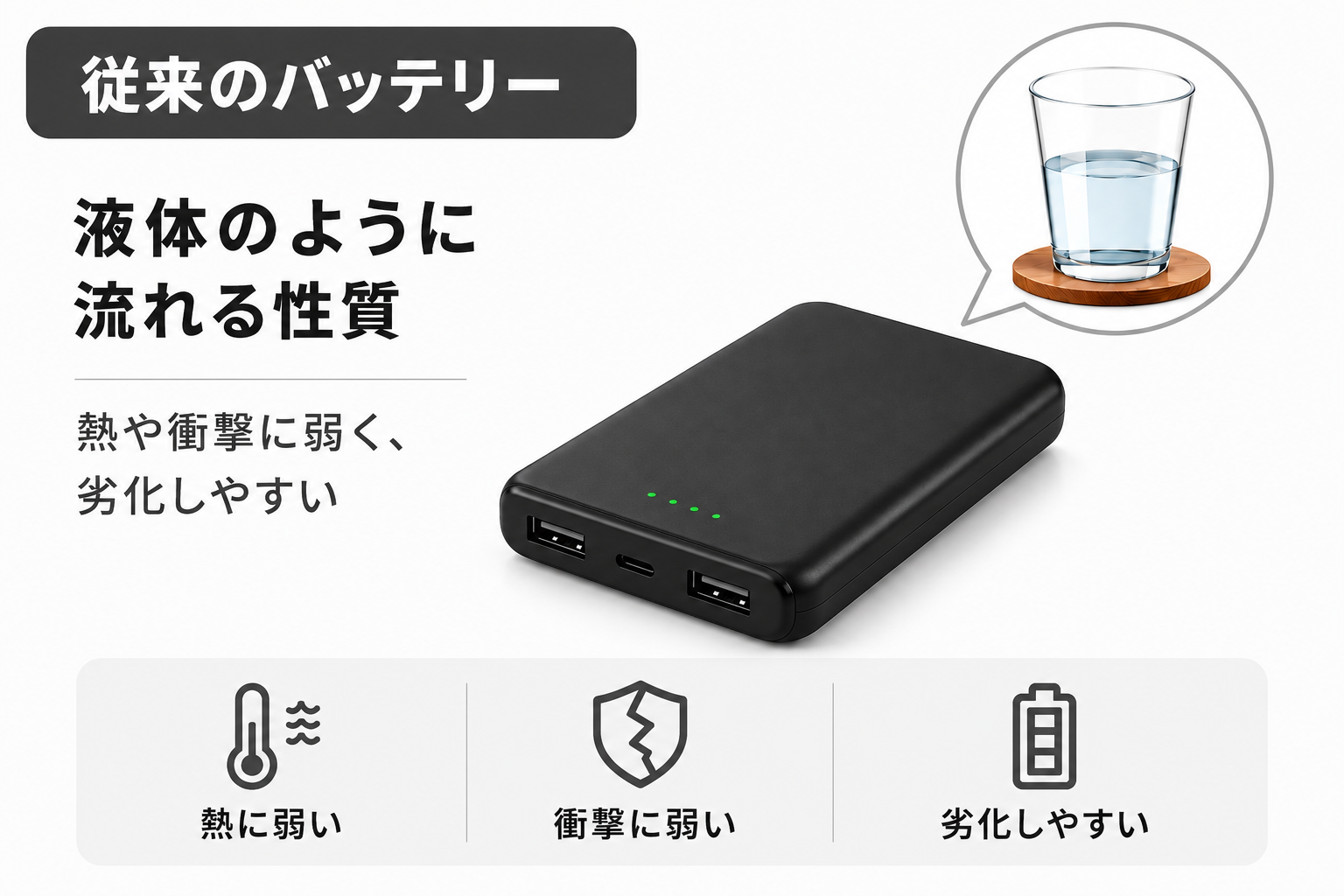 半固体電解質方式の仕組み：従来のバッテリー