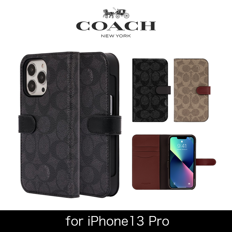 アウトレット】COACH コーチ スマホケース 手帳型 iPhone13Pro レザー 